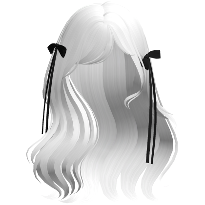 coquette wavy white hair w/ black ribbons  Roblox item