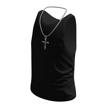 Black Tank Top w/ Silver Cross Necklace
