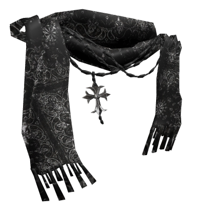 Dark Grey Mandala textured Chrome scarf w pendant