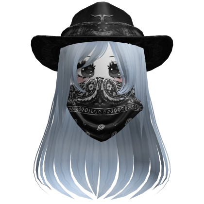 Black Cowgirl Hat with Mask + Neck Scarf