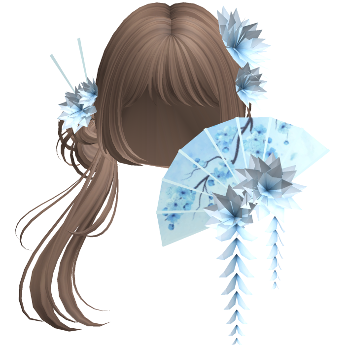 Side Ponytail w/ Cherry Blossoms & Fan