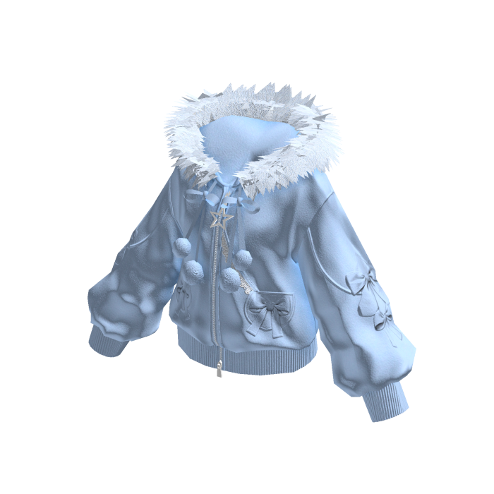 Hooded Jacket with Pom-Pom Ties (Light Blue)