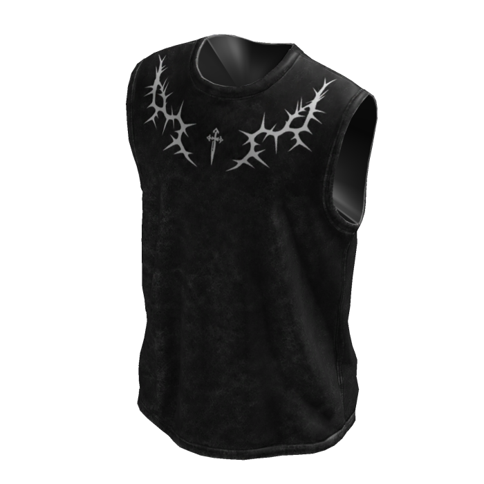 Black Distressed Sleeveless  Shirt