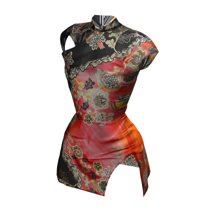 Silk Cheongsam Mini Dress (Red)