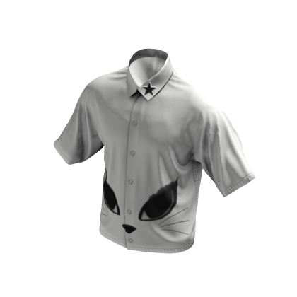 Y2K Cat Button Up Shirt - White