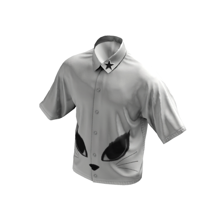 Y2K Cat Button Up Shirt - White