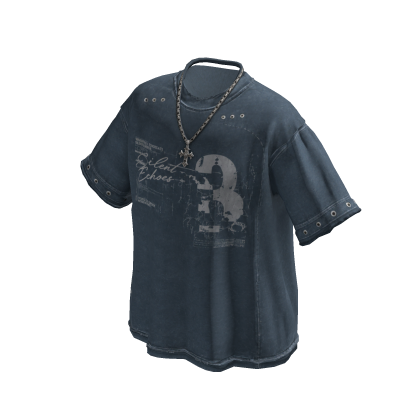 Y2K Streetwear Graphic Tee w/ Necklace (Blue)
