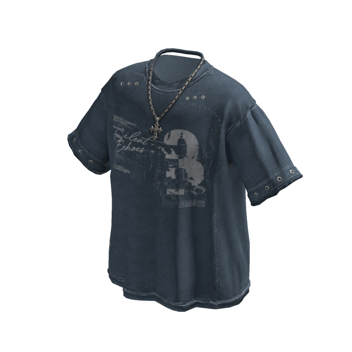 Y2K Streetwear Graphic Tee w/ Necklace (Blue)