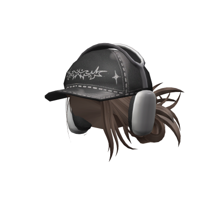 Low messy bun w/ y2k cap and headphones