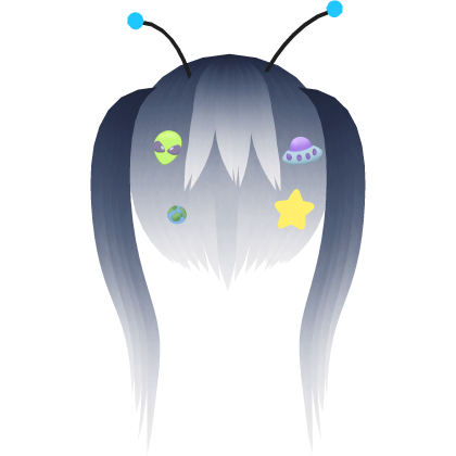 Cute Alien Girl Hair w Stickers - Dark Blue White Roblox item