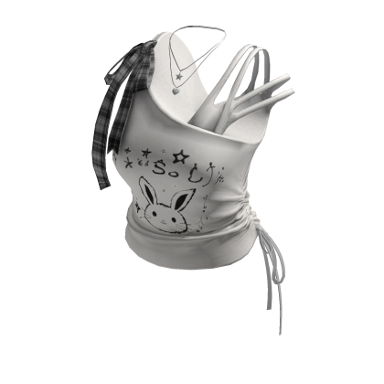 Kawaii Bunny Crop Top w/ Bow & Necklace (White)