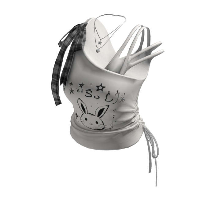Kawaii Bunny Crop Top w/ Bow & Necklace (White)