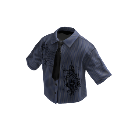 Blue Graffiti Grunge Cropped Shirt W Tie & Collar
