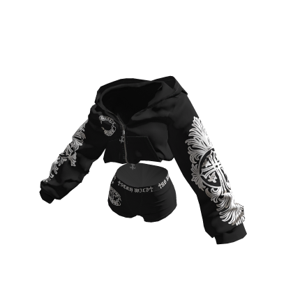 ♥loose fit crop hoodie & shorts setup_Black♥