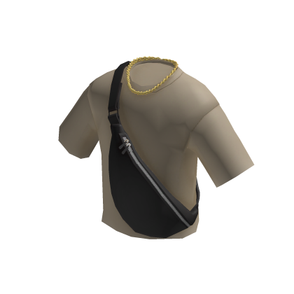 Beige T-Shirt w/ a Crossbody Bag & Gold Curb Chain
