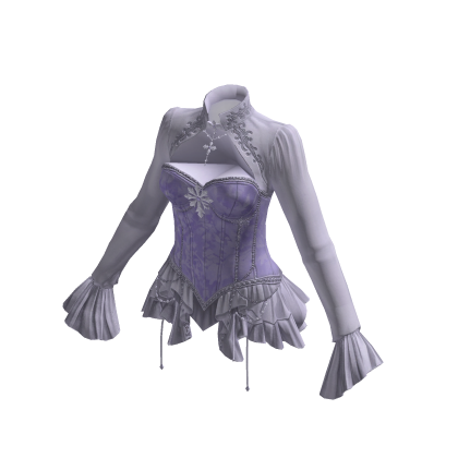 Vintage Corset Blouse w/ Ruffle Cuffs (Purple)