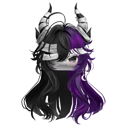 Horned Anime Demon Wolfcut (Black&Purple)