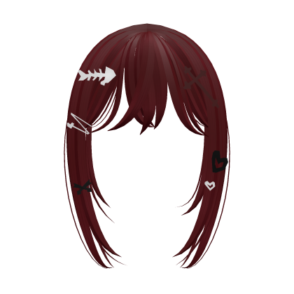 y2k hair clip red long bangs Roblox item