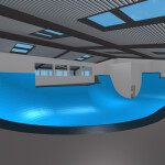 blue skatepark in a warehouse