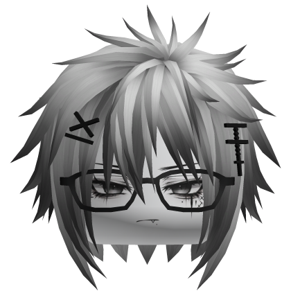 Silver Messy Emo Boy Hair w Glasses & Cross Clips