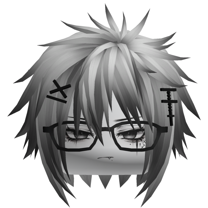 Silver Messy Emo Boy Hair w Glasses & Cross Clips