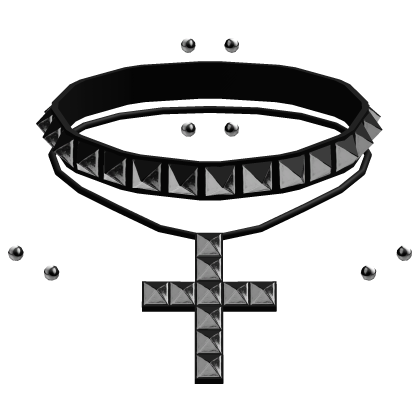 black emo studded cross choker with piercings thumbnail