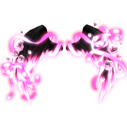 🎀 Glow Rose Petal Angel Wings Ribbons Black Pink