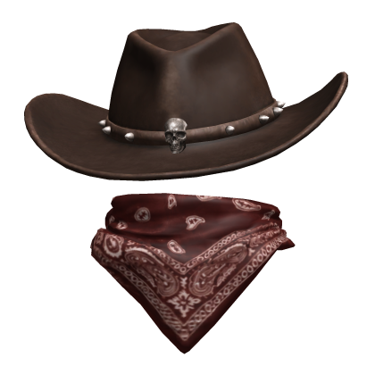 Brown Skull Cowboy Hat with Red Bandana