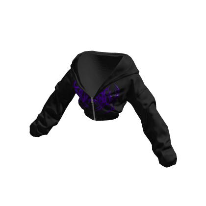 Black Purple Graphic Cropped Y2K Zip Up Hoodie