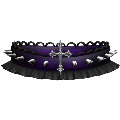 Gothic Ruffled Spike Choker w Cross Purple & Black
