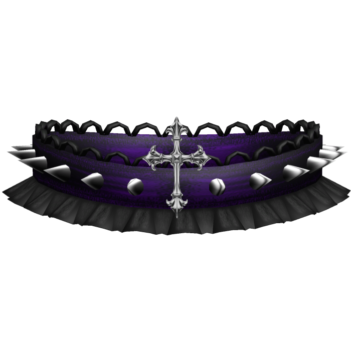 Gothic Ruffled Spike Choker w Cross Purple & Black