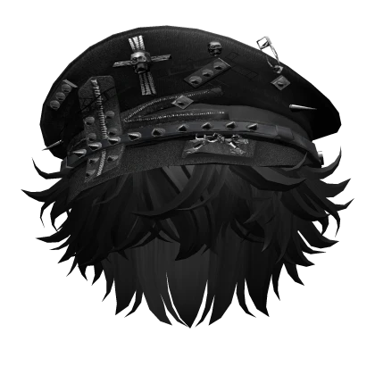 Black Messy Anime Hair w/ Goth Captain Hat | Roblox Item - Rolimon's