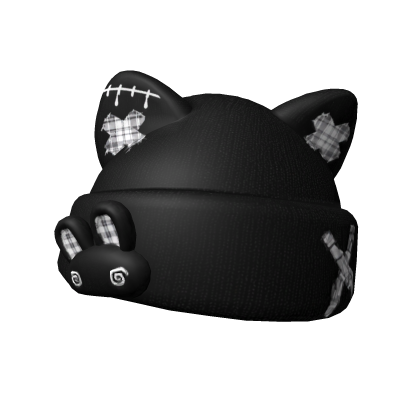 Black goth stitched kitty paw beanie
