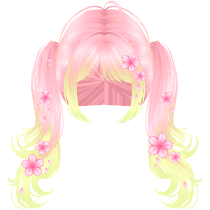 Flowy Wavy Pigtails w/ Sakura Petals (Pink&Green) Roblox item