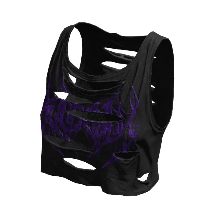 Cropped Ripped Torn Print Tank Top Black Purple