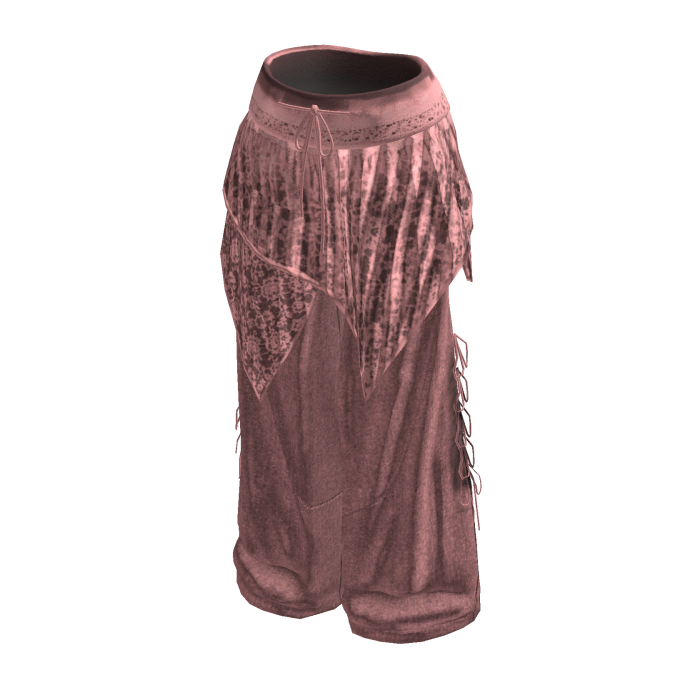 Fairy Grunge Baggy Pants w/ Fringe Skirt (Pink)