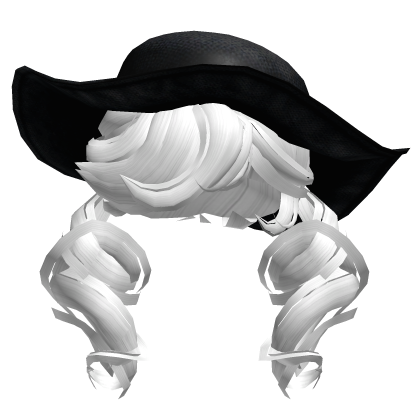 Curly White Twintails w/ Black Sunhat Roblox item