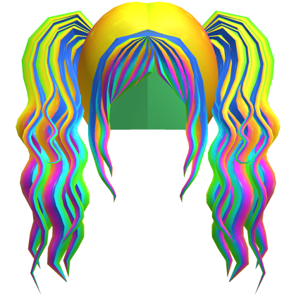 Cute Scene Gyaru Pigtails Long Wavy Rainbow Cyan