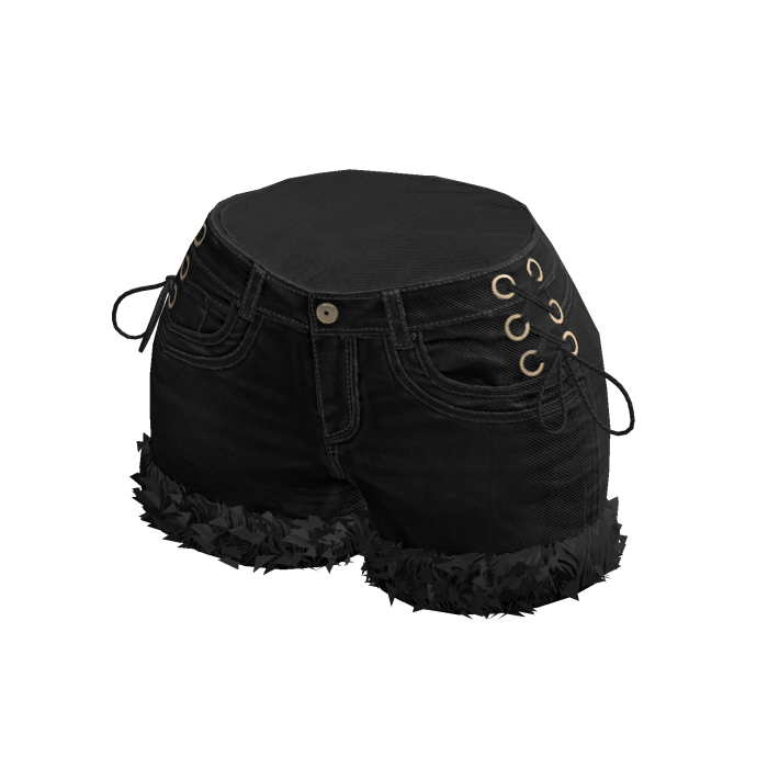 Black Y2K Fur Trim Denim Shorts