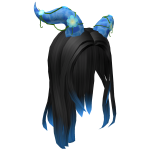 Long Black Hair with Blue Horns
