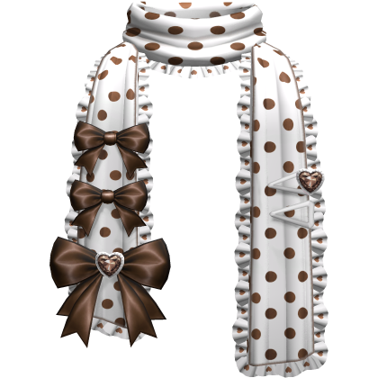 Kawaii Gyaru Polkadot Bow Ruffle Scarf White Brown
