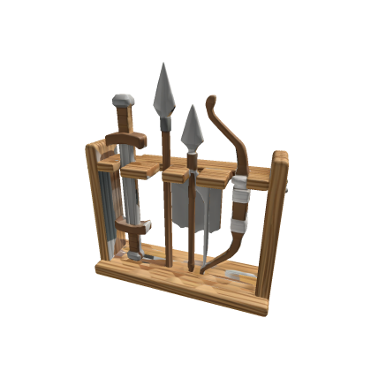 Weapon rack with sword, spear and bow