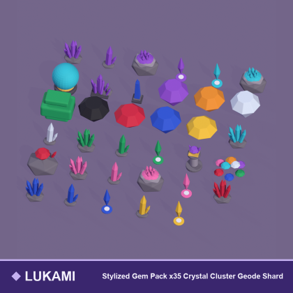Stylized Gem Pack x35 Crystal Cluster Geode Shard