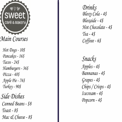 BloxBurg Menu ( Sweet Cafe ) Roblox decal