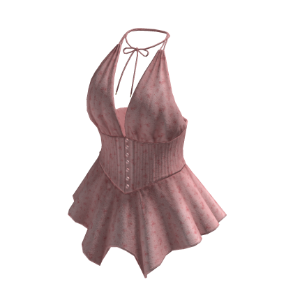 Floral Halter Corset Peplum Top (Pink)