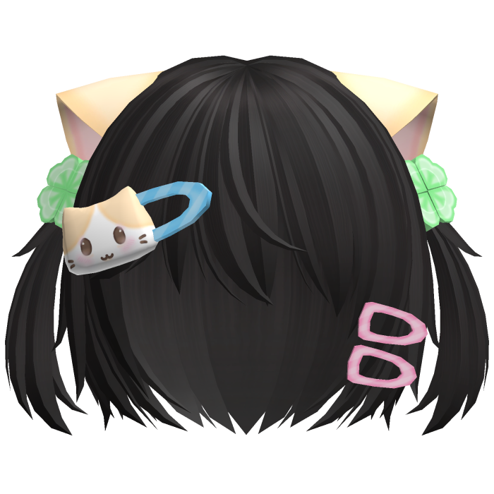 ♡ kawaii short dark cat hair w pigtails n clips