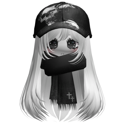 ♡ cute moe girl with emo skull hat + scarf