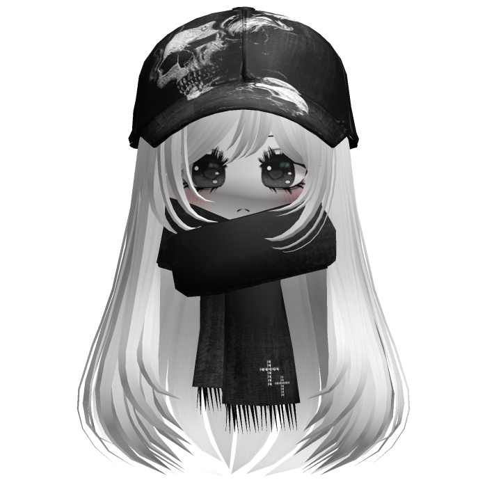 ♡ cute moe girl with emo skull hat + scarf