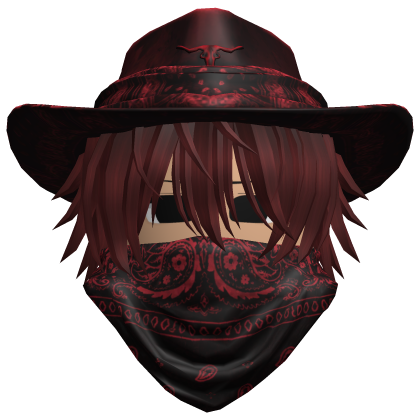 Red Cowboy Hat with Mask + Neck Scarf