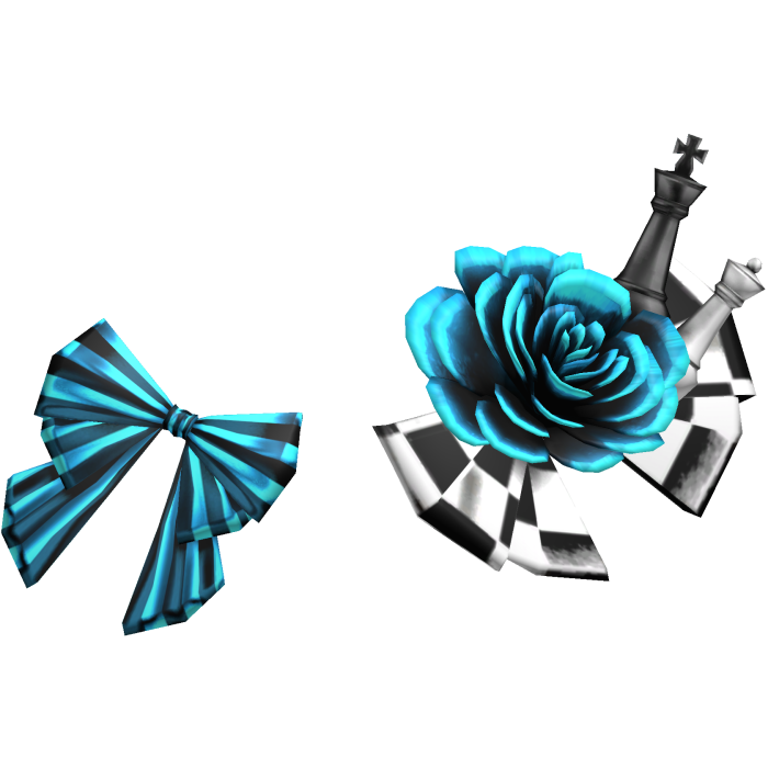 Checkered Chess Bow Headpiece w Rose in Blue